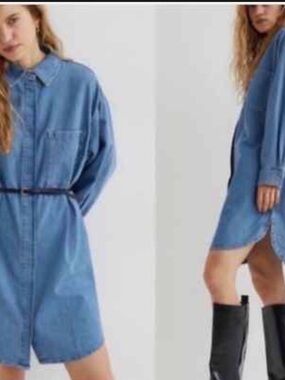 H&M Light Blue Denim Shirt Dress with Long Sleeves